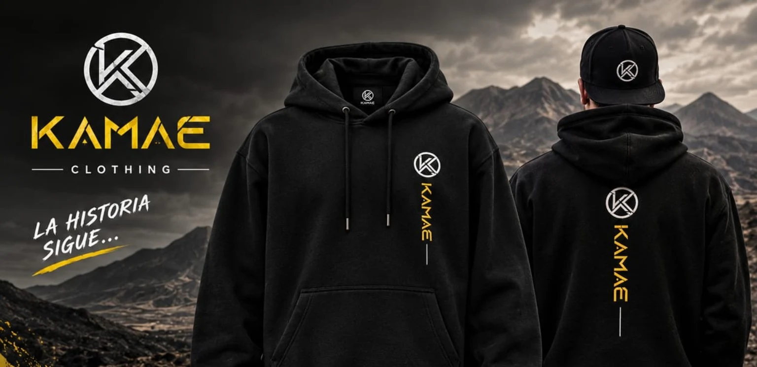 Sudadera negra KAMAE con capucha y detalles amarillos